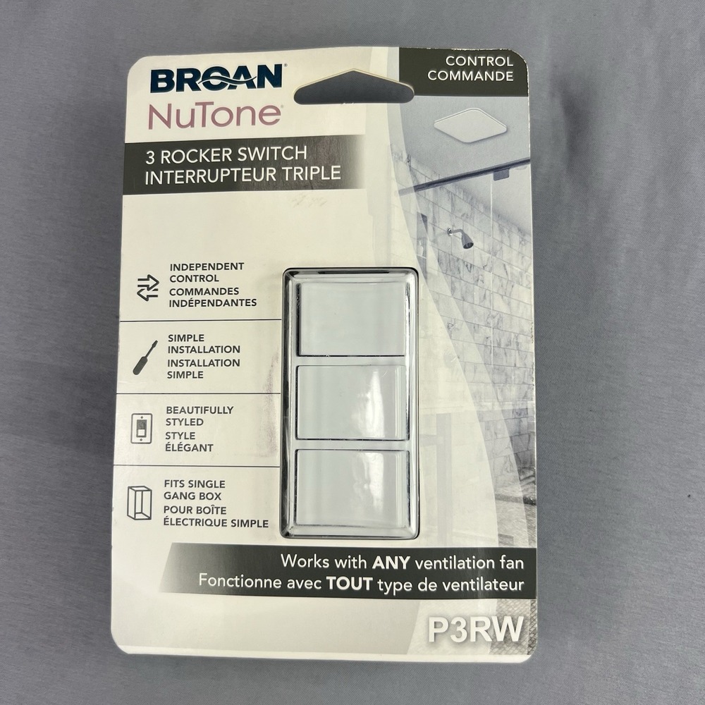 Broan NuTone P3RW White 3Rocker Switch Light Fan Control NEW